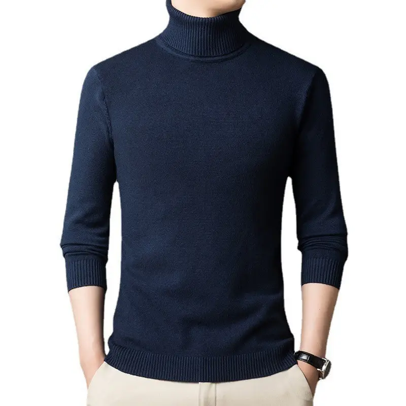 Men's 2024 Slim Fit Turtle Neck Sweater Navy - Image 10