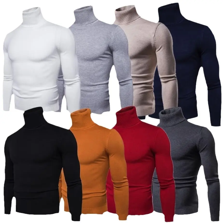 Men's 2024 Slim Fit Turtle Neck Sweater Navy - Image 12