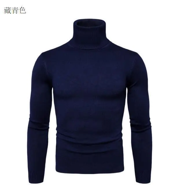 Men's 2024 Slim Fit Turtle Neck Sweater Navy — feature 29