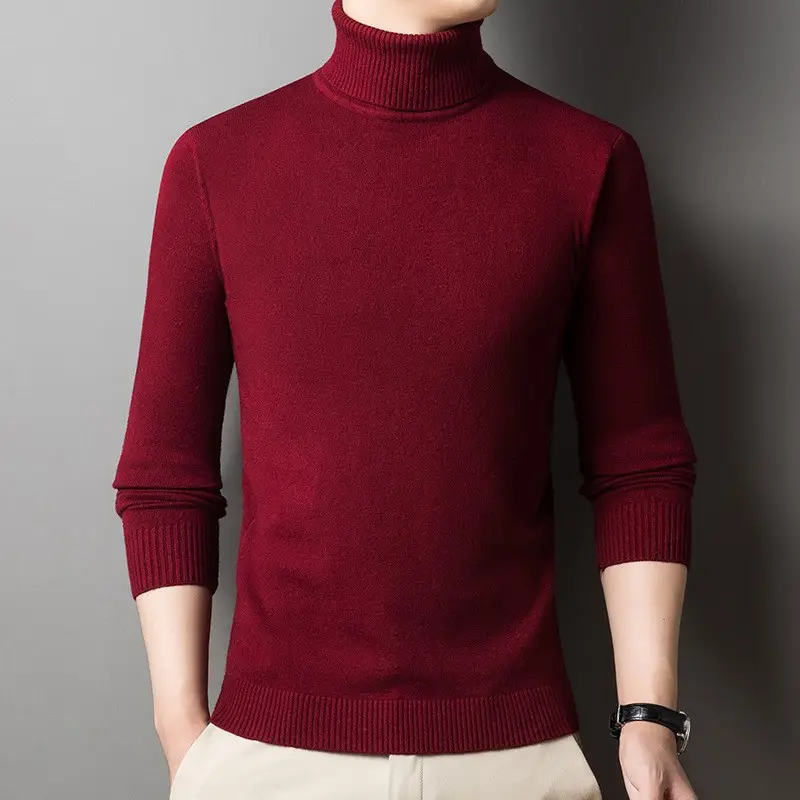 Men's 2024 Slim Fit Turtle Neck Sweater Navy - Image 4