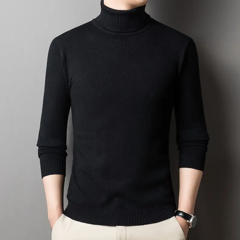 Men's 2024 Slim Fit Turtle Neck Sweater Navy - Image 7