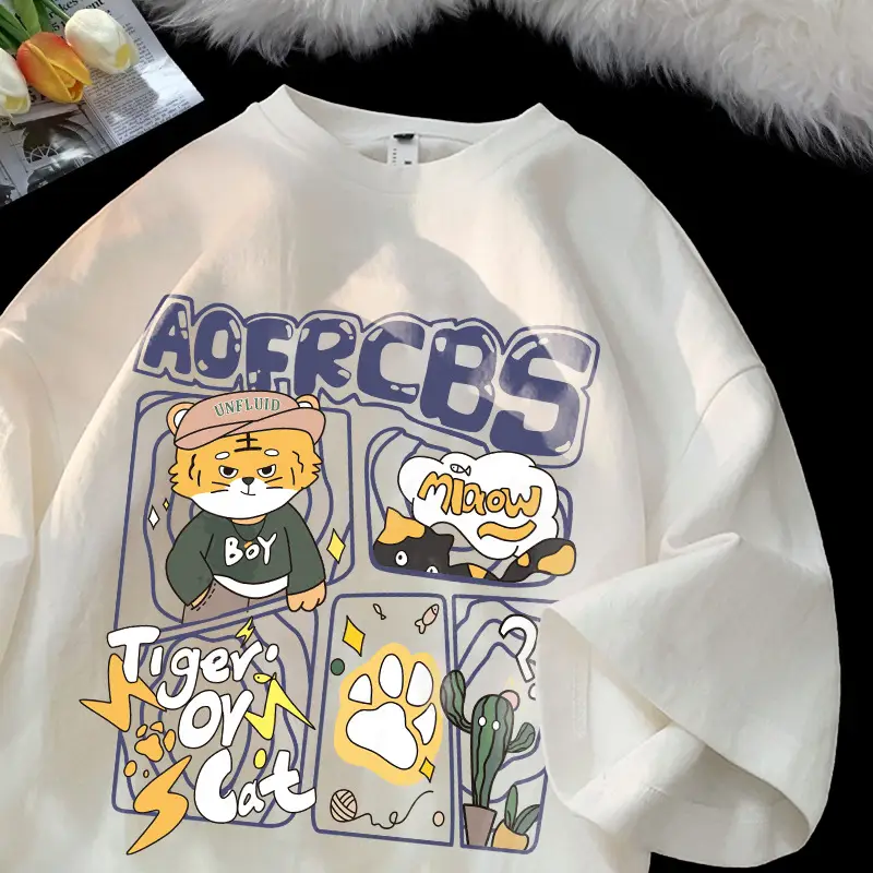 2022 New Arrival Loose Fit Men T-Shirt White Graphic Print - Image 7