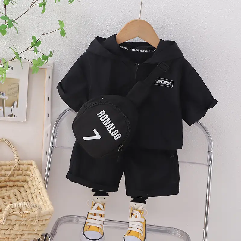 Black Hoodie & Shorts Set for Boys Summer Wear - Image 5