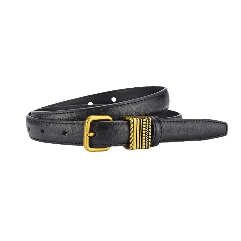 Women Brown Leather Belt with Crystal Buckle - Image 9