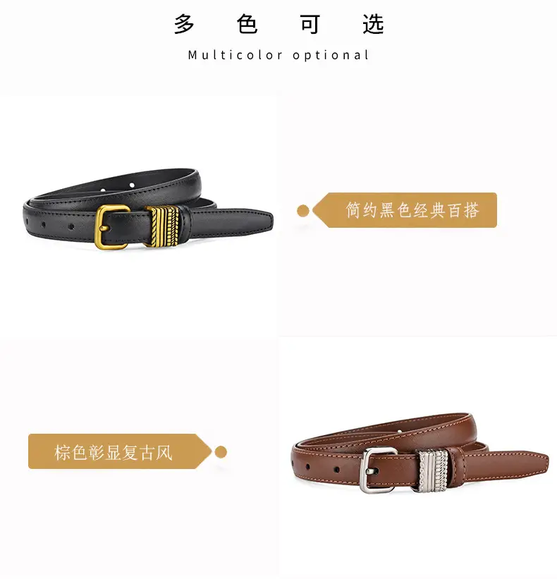 Women Brown Leather Belt with Crystal Buckle — feature 11