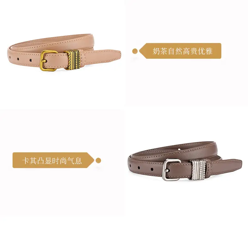 Women Brown Leather Belt with Crystal Buckle — feature 12