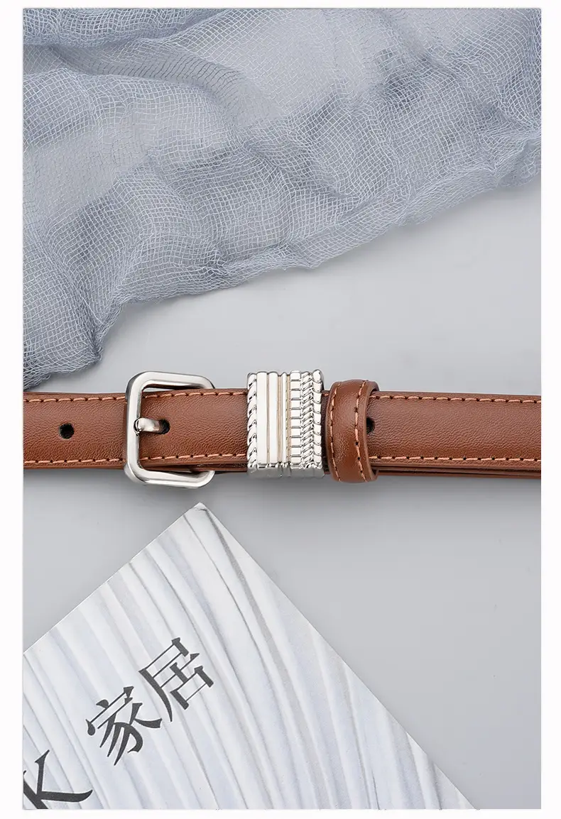 Women Brown Leather Belt with Crystal Buckle — feature 16