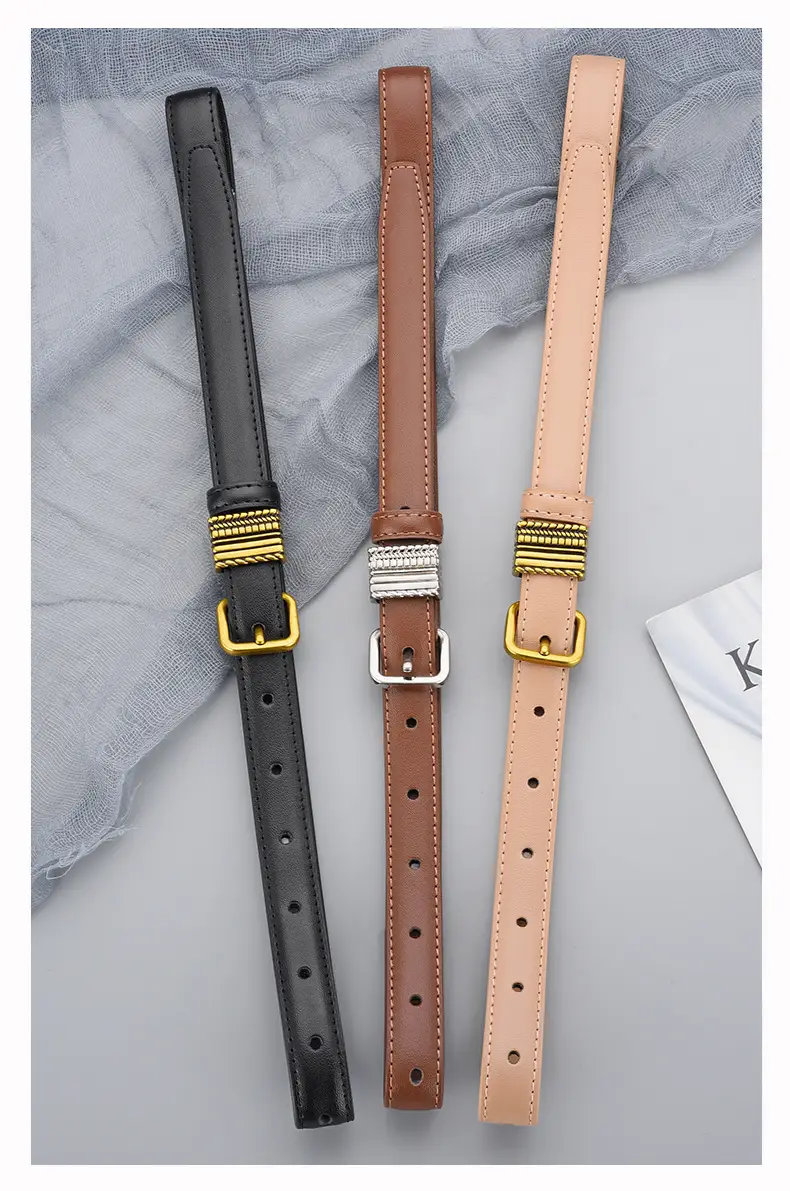Women Brown Leather Belt with Crystal Buckle — feature 17