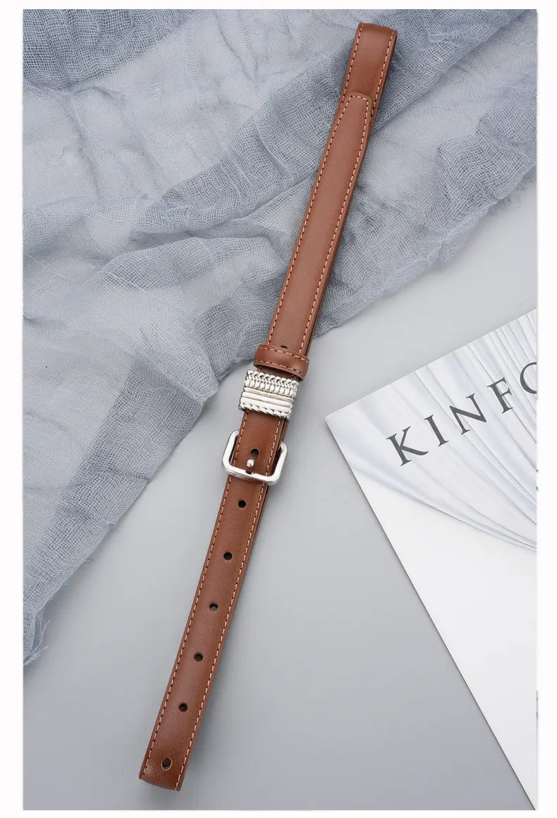 Women Brown Leather Belt with Crystal Buckle — feature 18