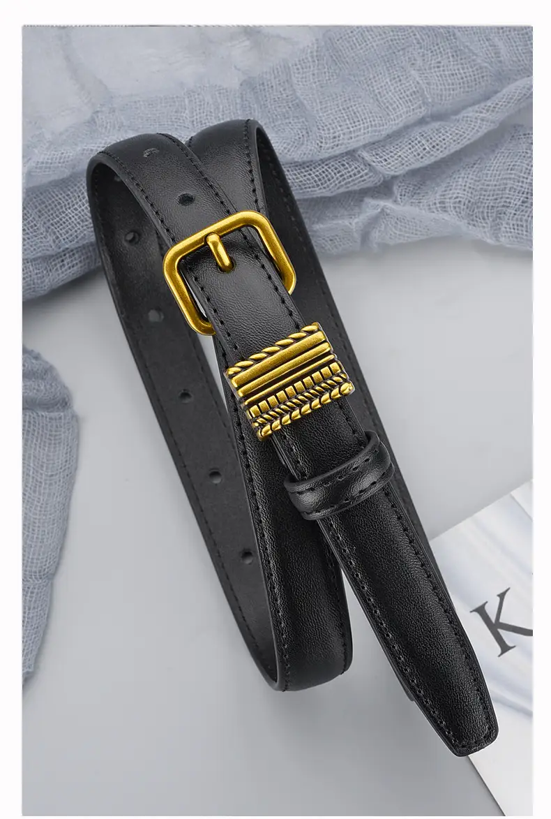 Women Brown Leather Belt with Crystal Buckle — feature 19