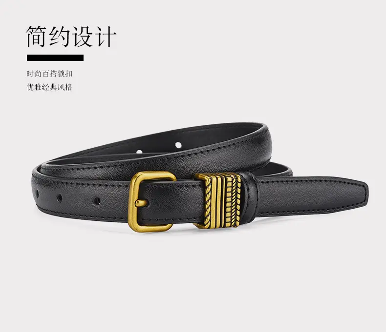 Women Brown Leather Belt with Crystal Buckle — feature 6