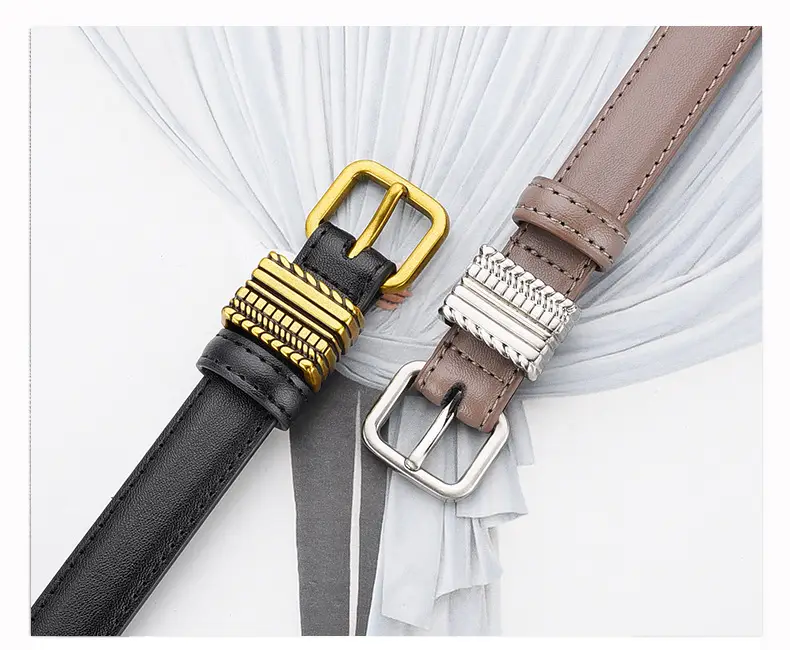 Women Brown Leather Belt with Crystal Buckle — feature 7
