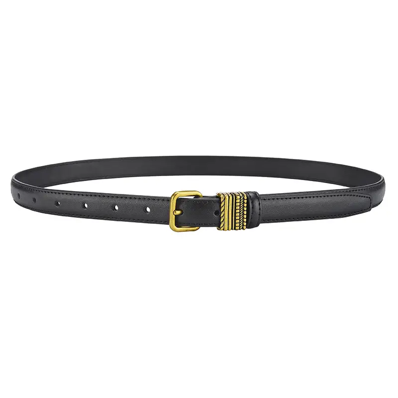 Women Brown Leather Belt with Crystal Buckle
