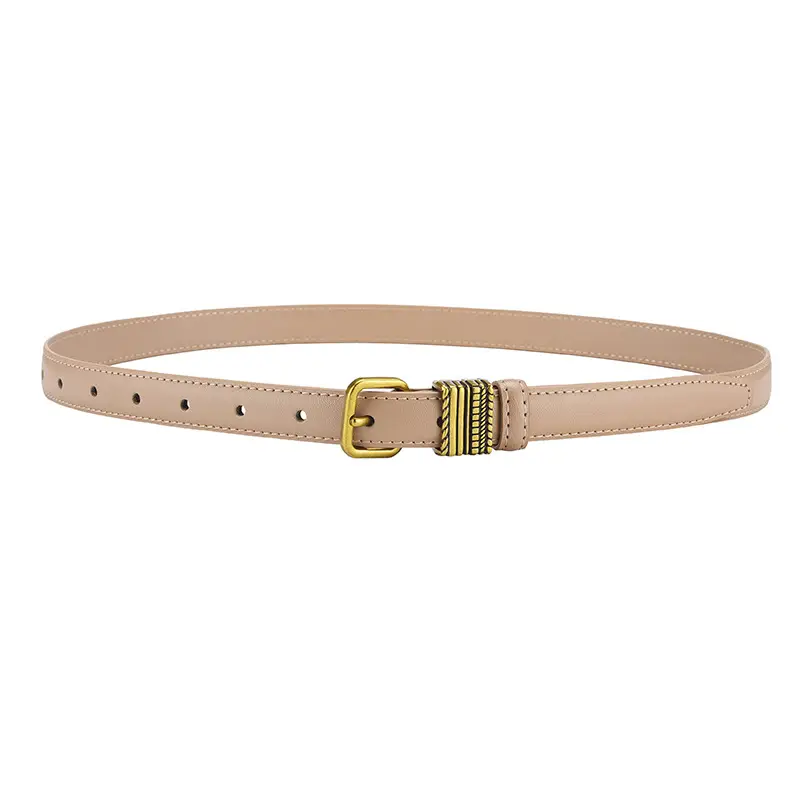 Women Brown Leather Belt with Crystal Buckle - Image 3