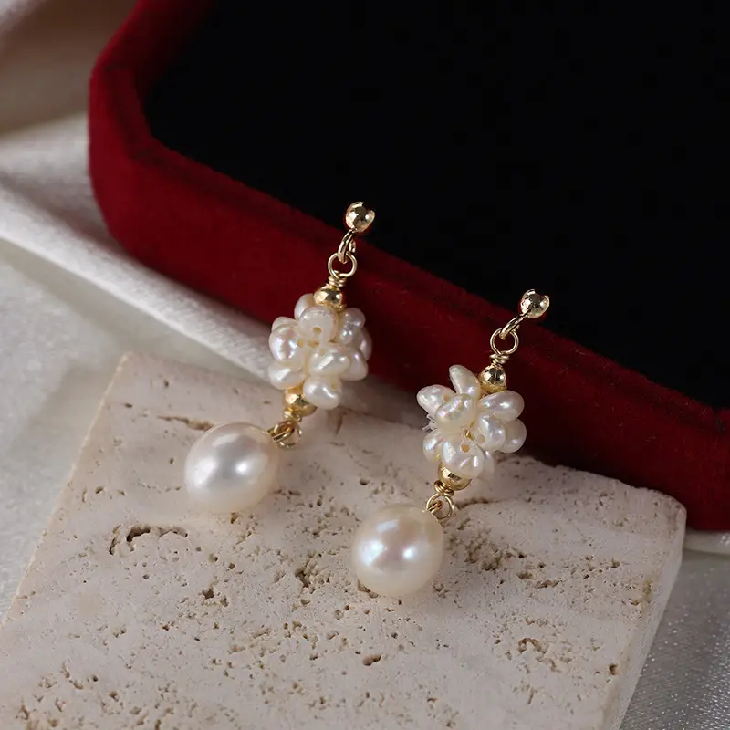 French Retro Pearl Earrings Gold Plated 925 Silver - Image 4