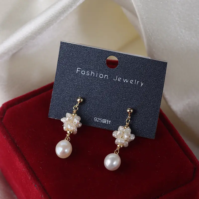 French Retro Pearl Earrings Gold Plated 925 Silver - Image 5