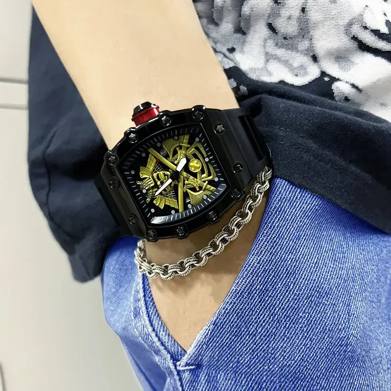 Men's Red Barrel Watch with Skeleton Design - Image 4