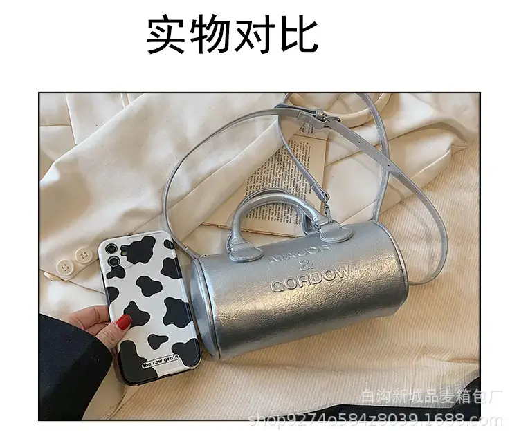 Silver Cylindrical Handbag for Women 2023 New Trend — feature 3