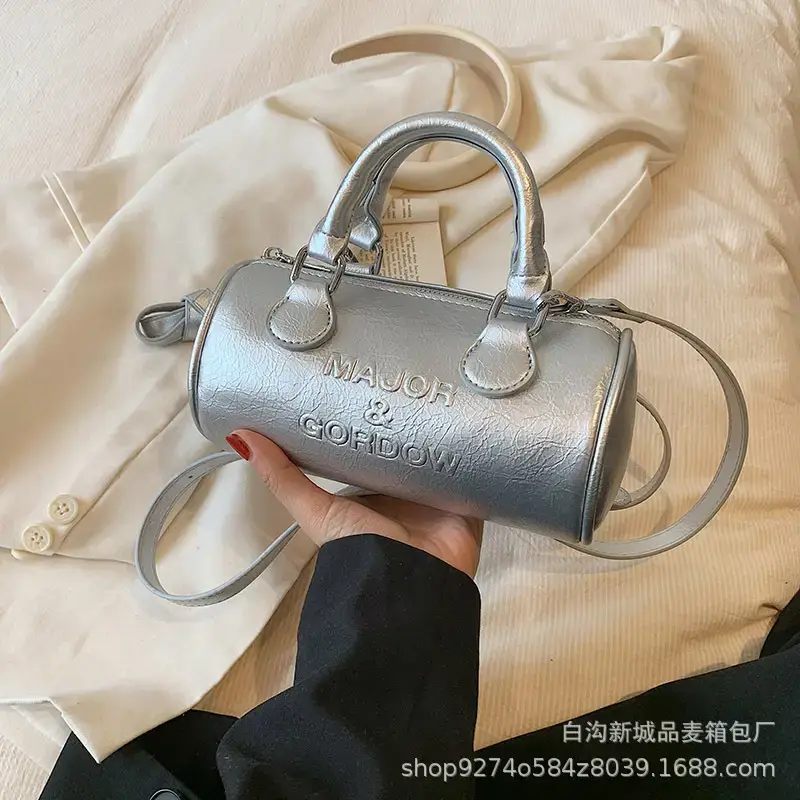 Silver Cylindrical Handbag for Women 2023 New Trend - Image 4