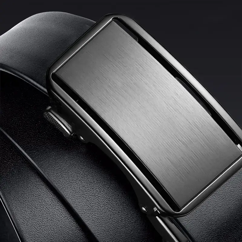 Men's Genuine Leather Belt Automatic Buckle Black - Image 3