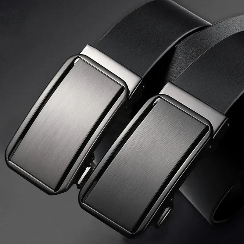 Men's Genuine Leather Belt Automatic Buckle Black - Image 5
