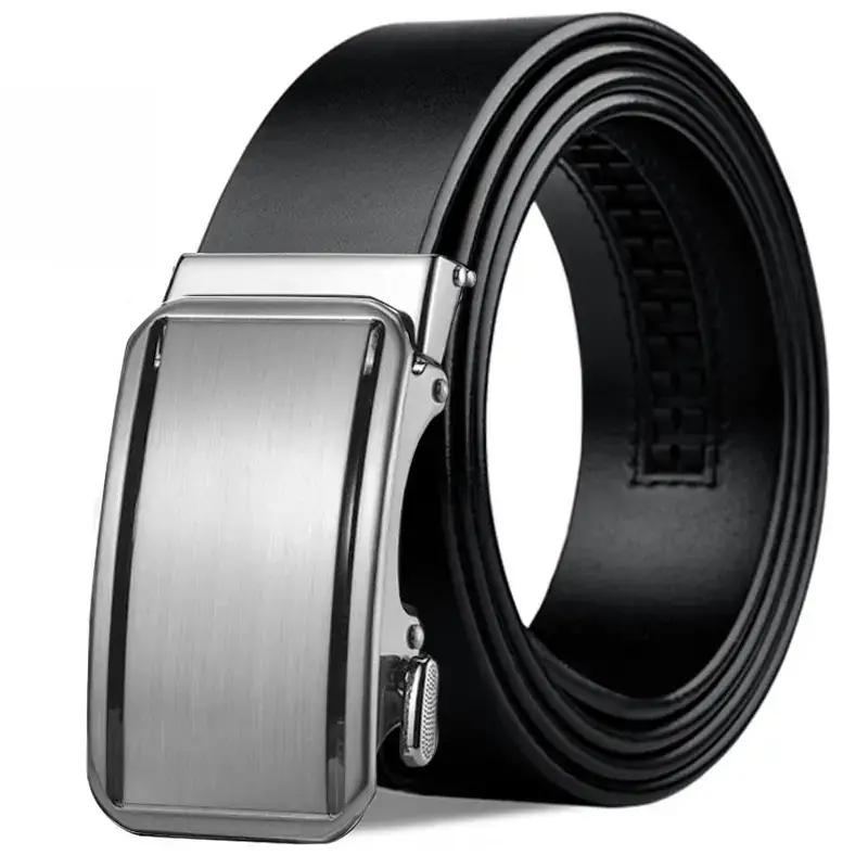 Men's Genuine Leather Belt Automatic Buckle Black - Image 2