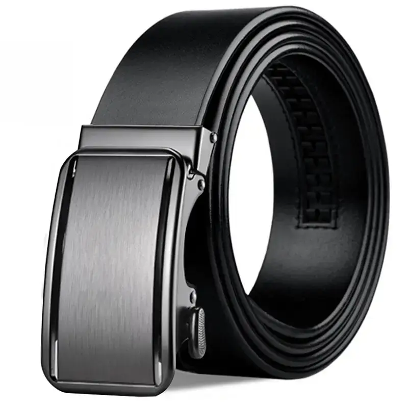 Men's Genuine Leather Belt Automatic Buckle Black