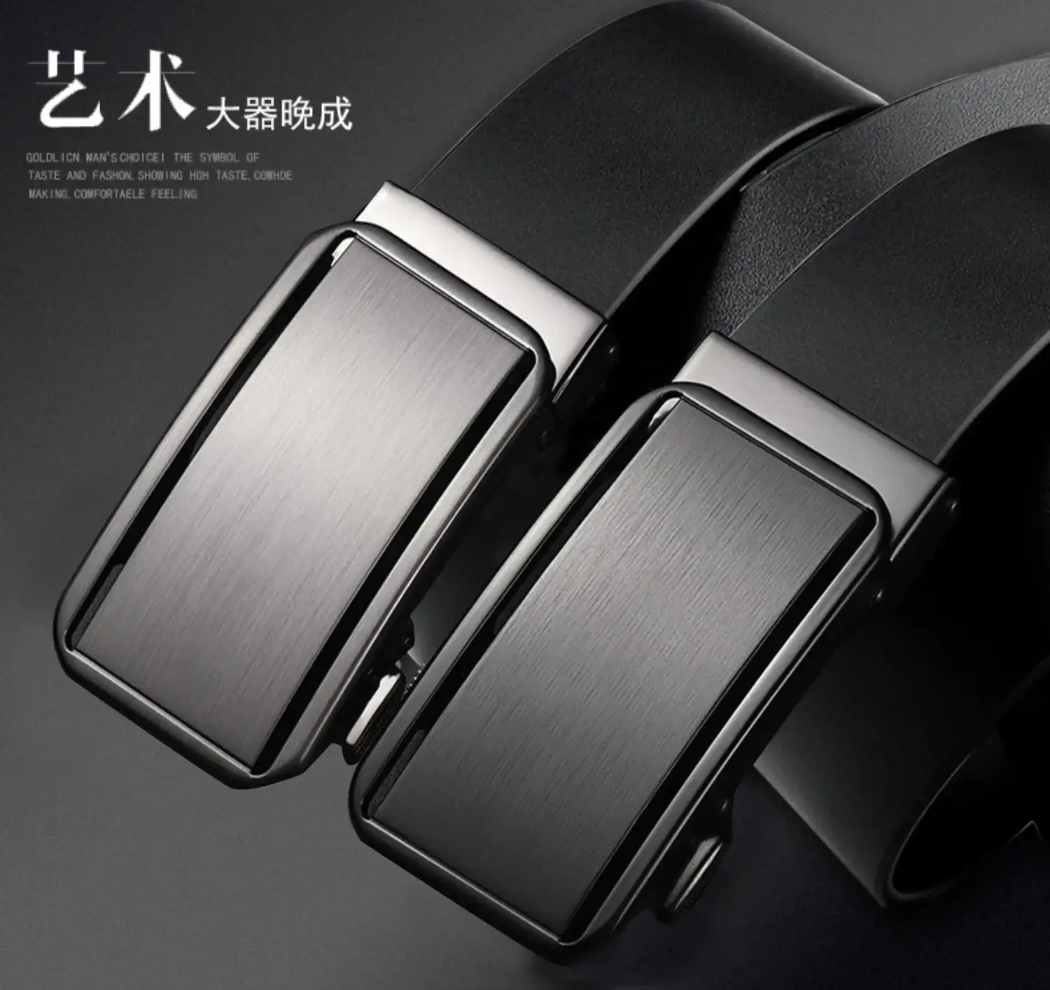 Men's Genuine Leather Belt Automatic Buckle Black β feature 13