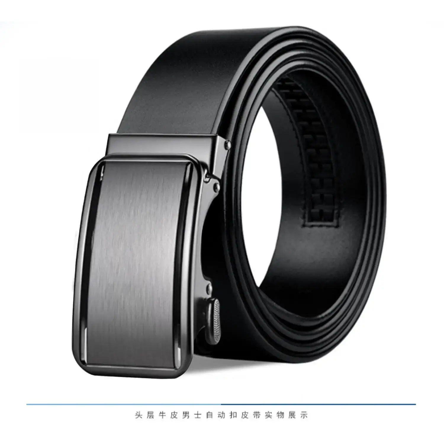 Men's Genuine Leather Belt Automatic Buckle Black β feature 14