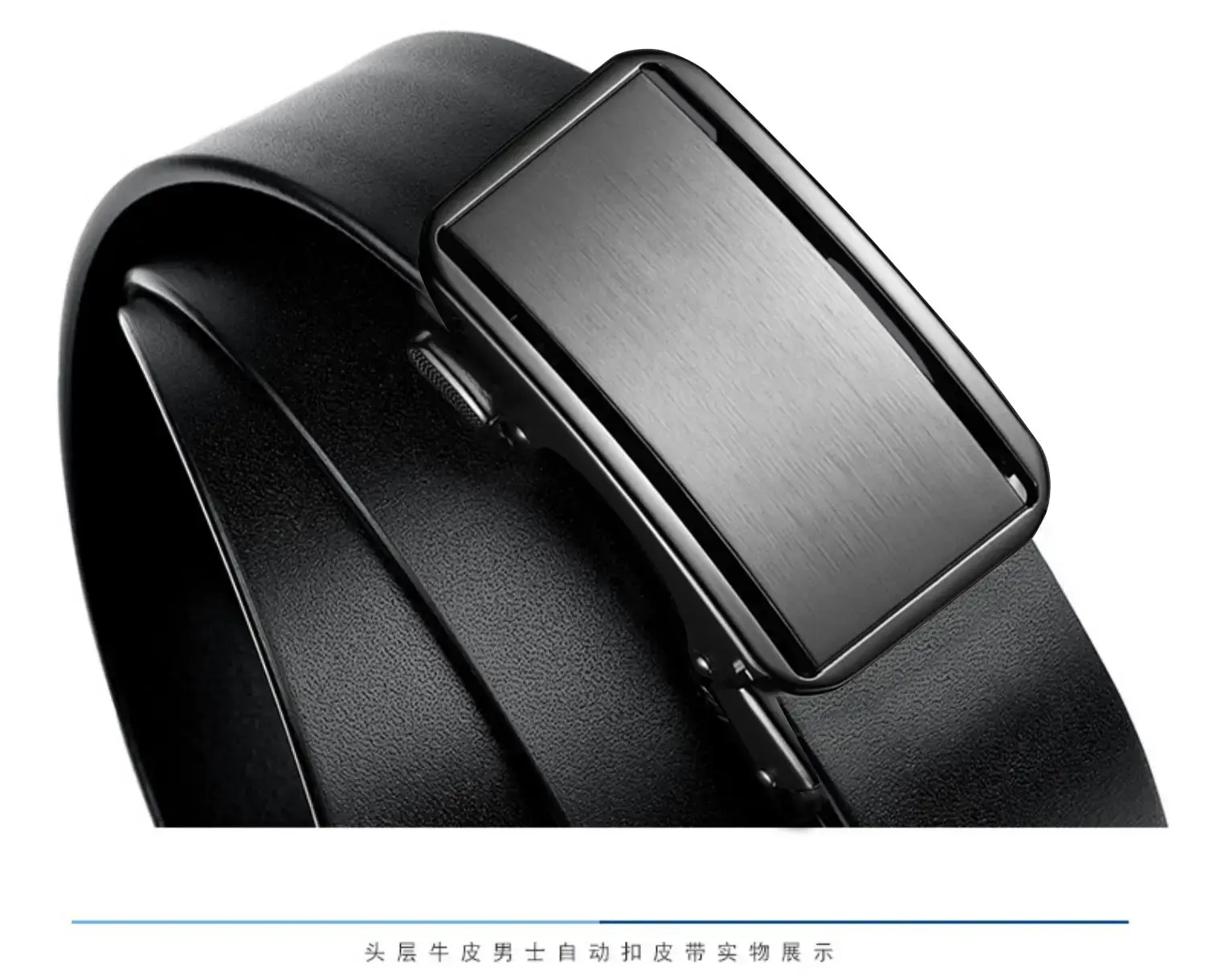 Men's Genuine Leather Belt Automatic Buckle Black β feature 15