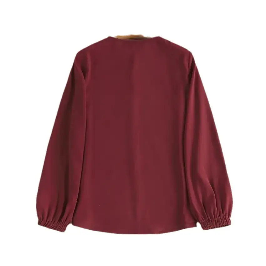 Women's Maroon Long Sleeve Top with Elastic Cuffs - Image 8