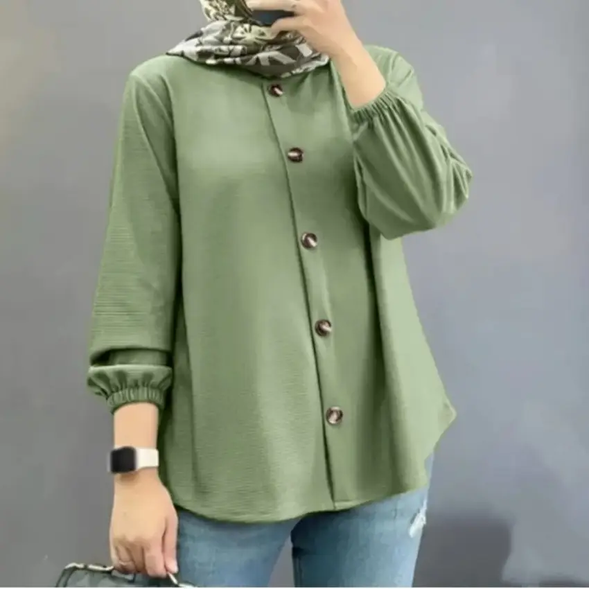 Women's Maroon Long Sleeve Top with Elastic Cuffs — feature 3
