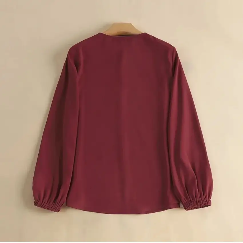 Women's Maroon Long Sleeve Top with Elastic Cuffs — feature 6