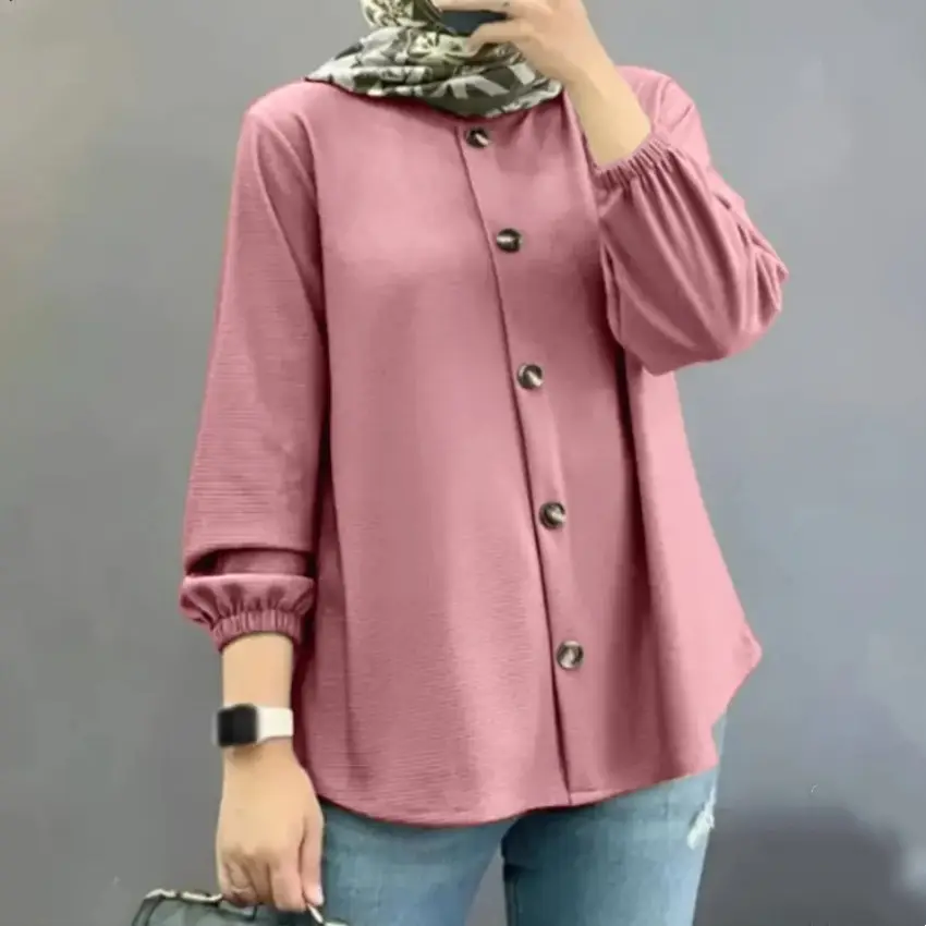 Women's Maroon Long Sleeve Top with Elastic Cuffs - Image 2