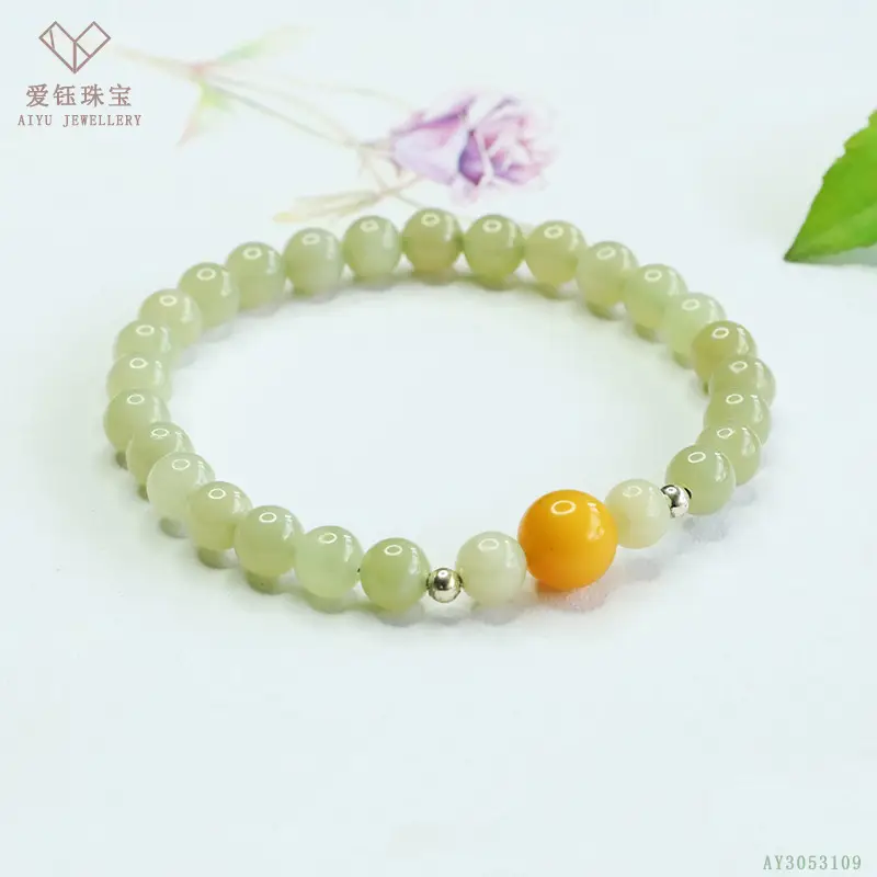 Aiyu Natural Jade Bracelet with Red Bead Gradient Design - Image 18