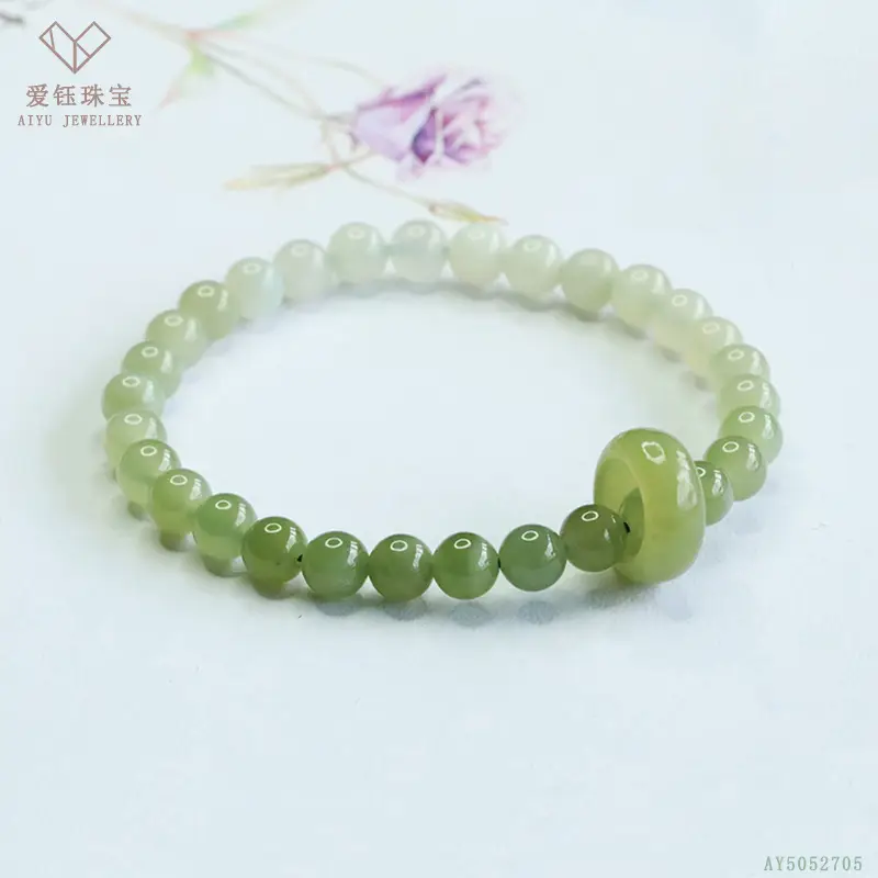 Aiyu Natural Jade Bracelet with Red Bead Gradient Design - Image 7