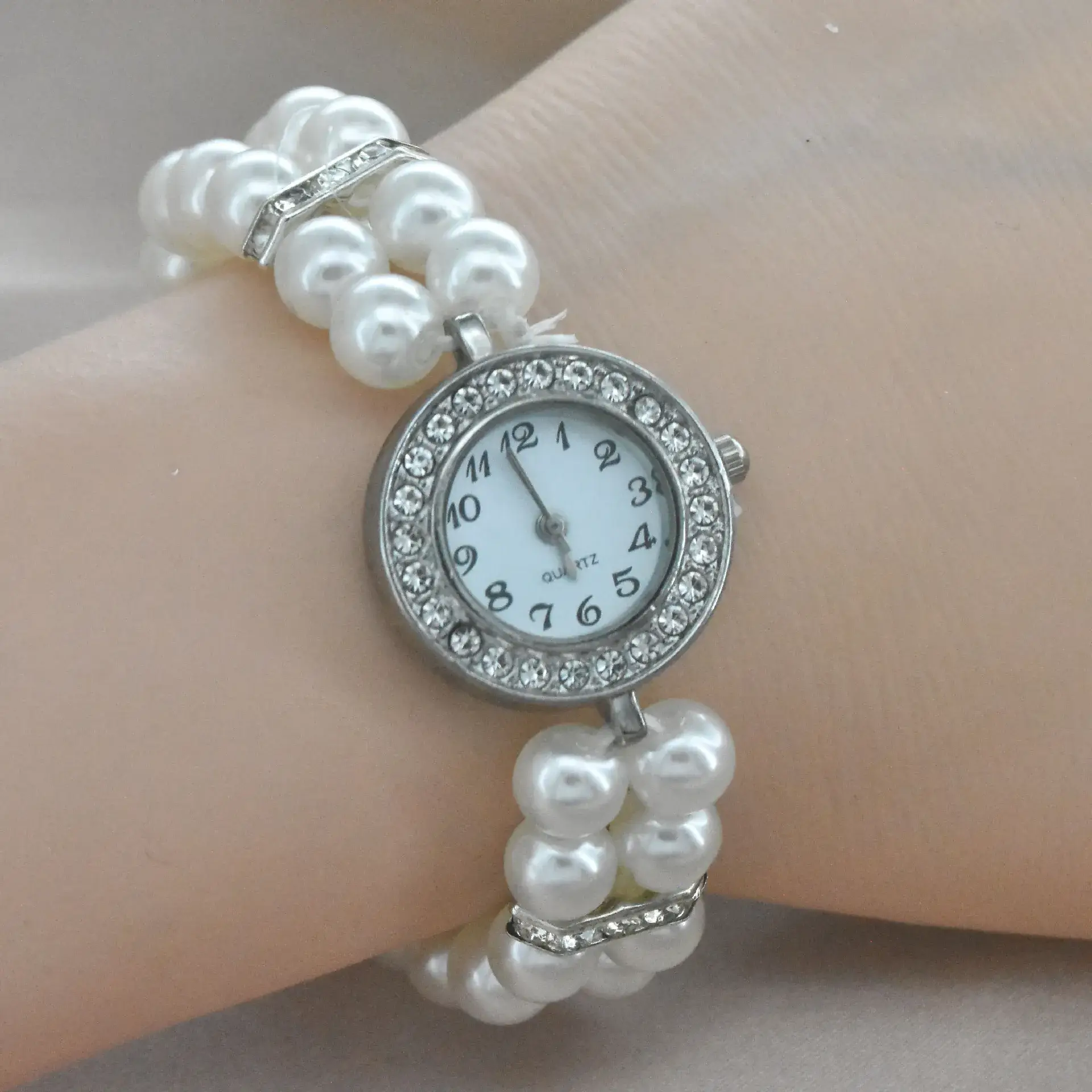 Women's Pearl Cross Bracelet Quartz Watch with Crystal Accents - Image 12
