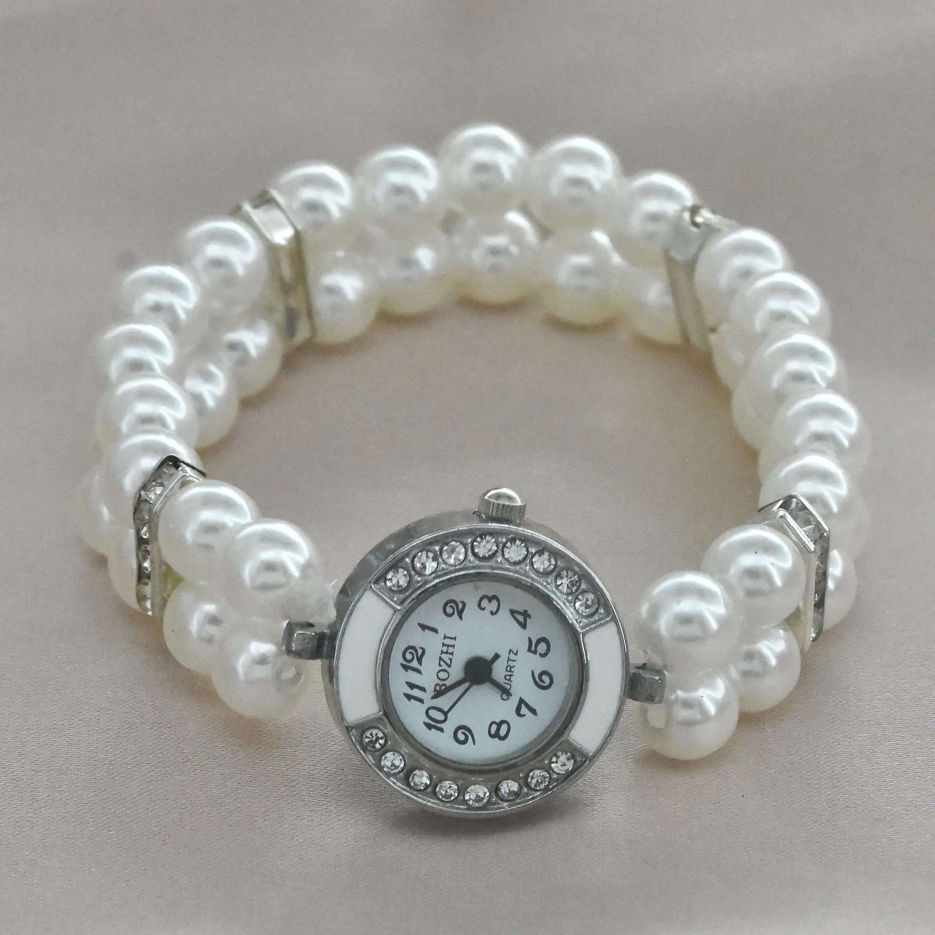 Women's Pearl Cross Bracelet Quartz Watch with Crystal Accents — feature 1