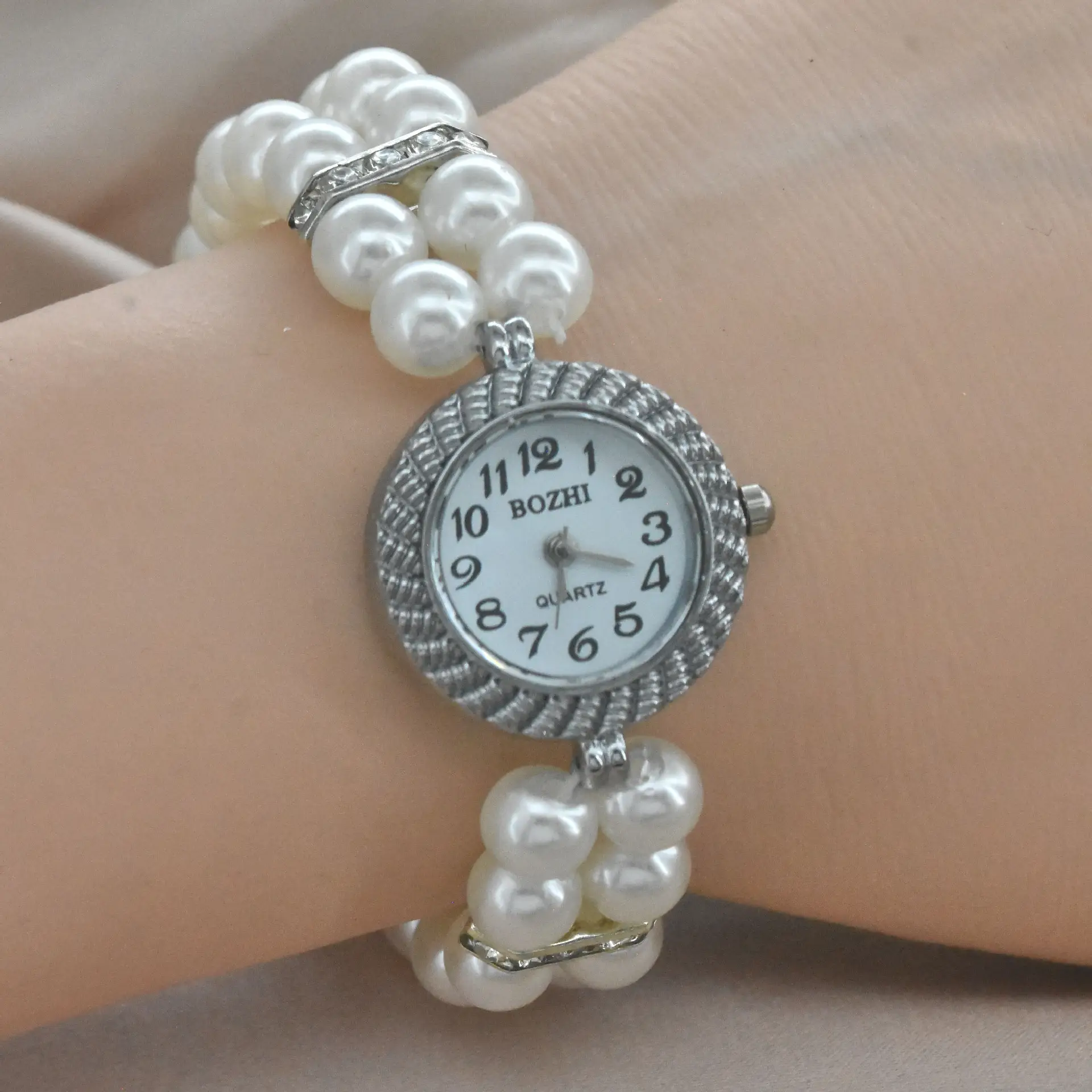Women's Pearl Cross Bracelet Quartz Watch with Crystal Accents — feature 14