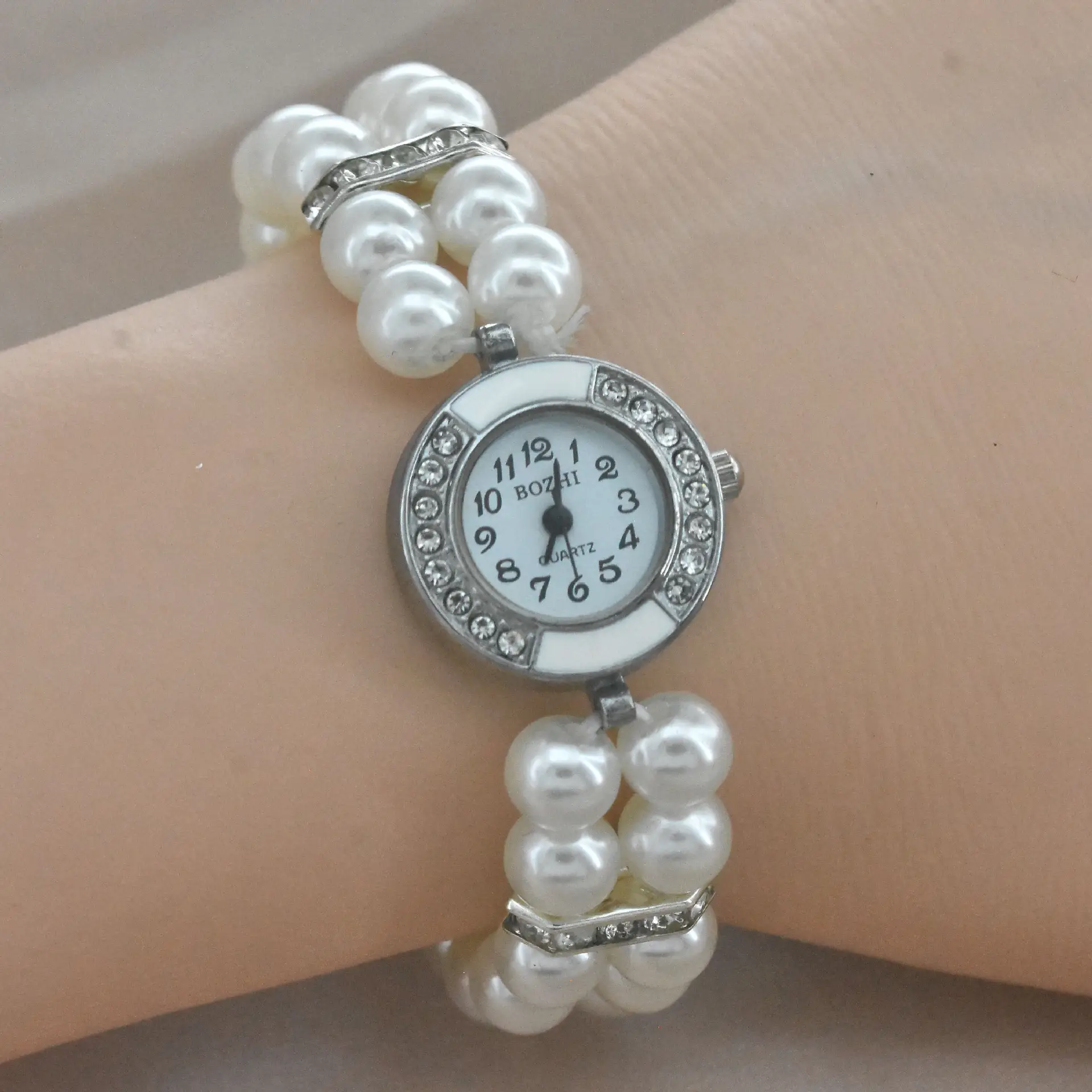 Women's Pearl Cross Bracelet Quartz Watch with Crystal Accents — feature 3