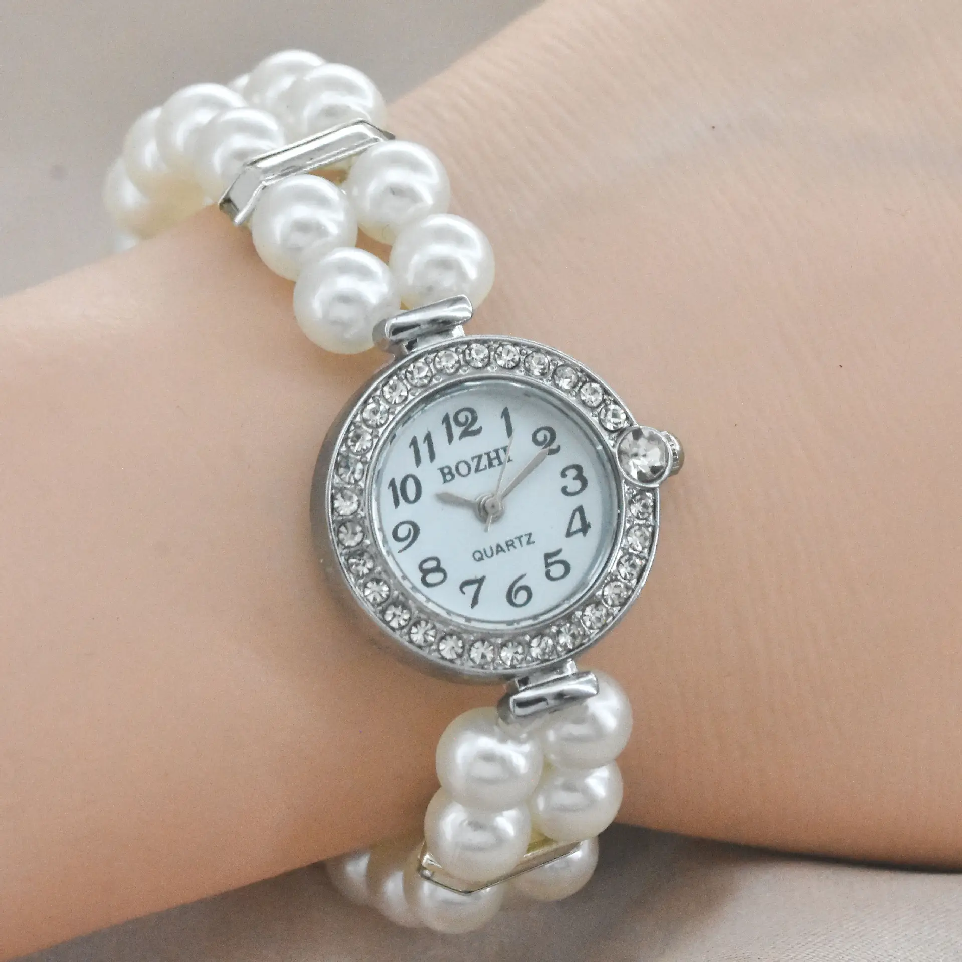 Women's Pearl Cross Bracelet Quartz Watch with Crystal Accents — feature 4