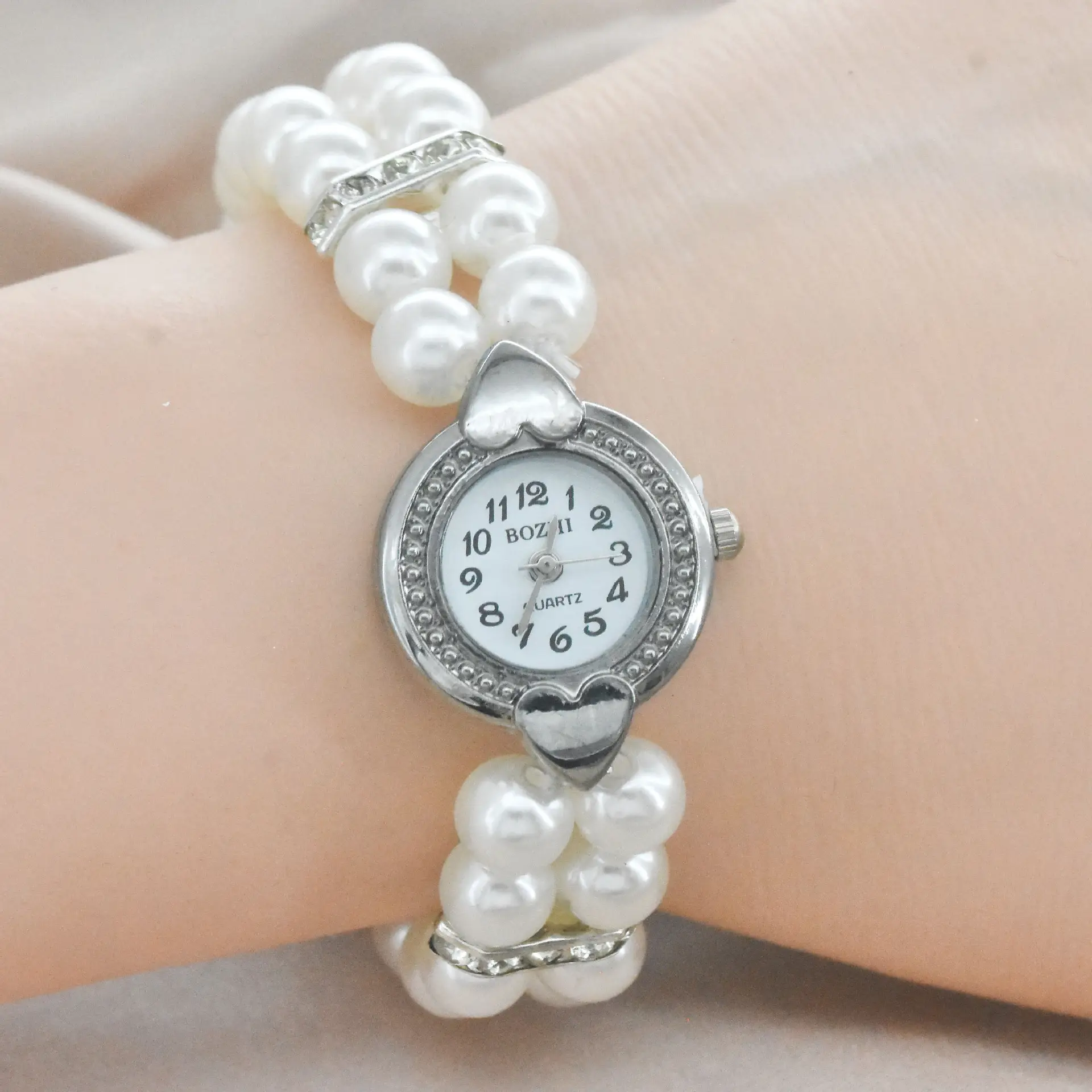 Women's Pearl Cross Bracelet Quartz Watch with Crystal Accents — feature 6