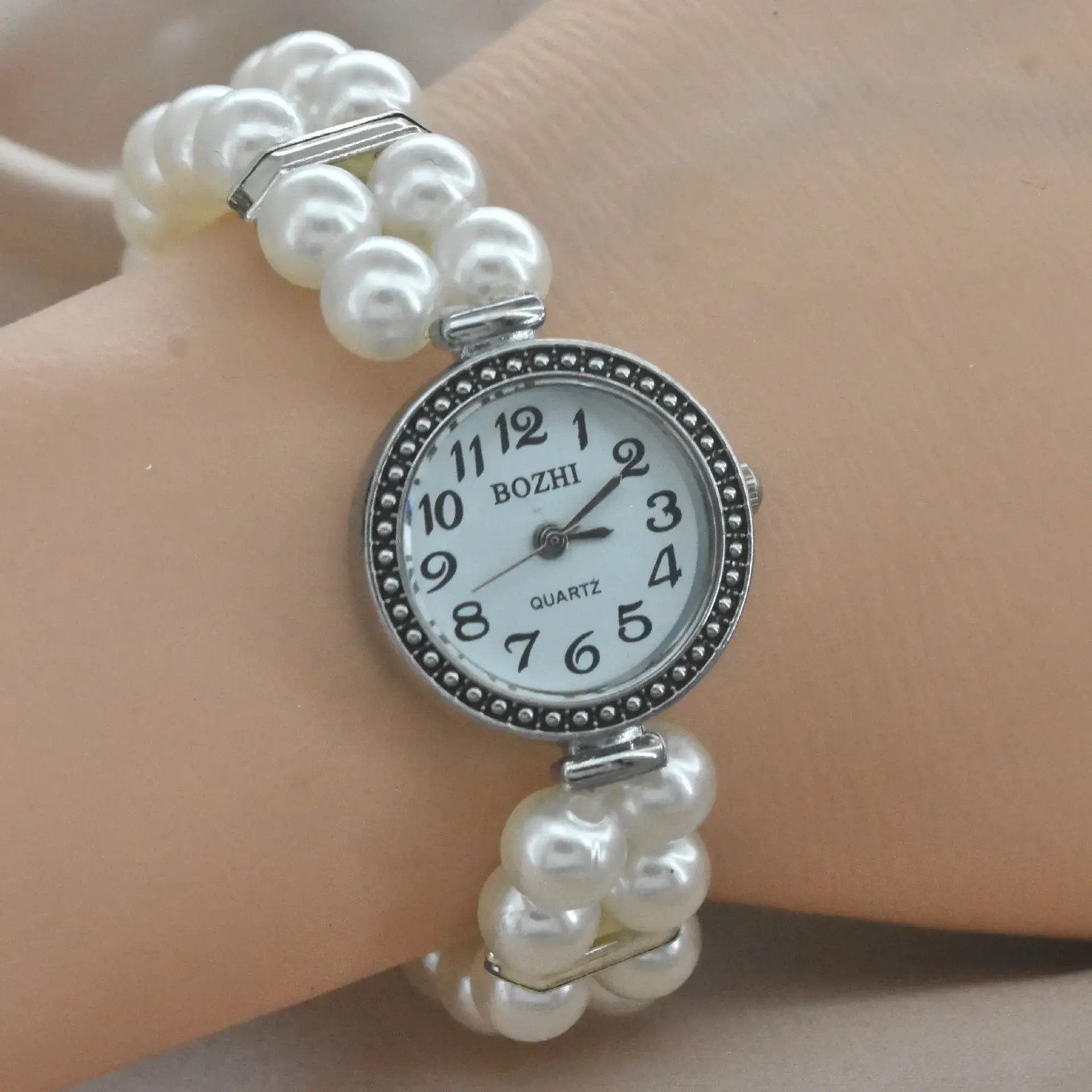 Women's Pearl Cross Bracelet Quartz Watch with Crystal Accents - Image 6