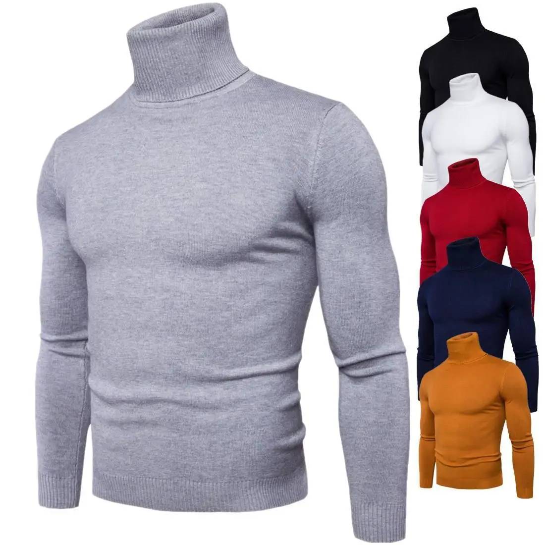 Men Navy Turtleneck Long Sleeve Sweater - Image 16