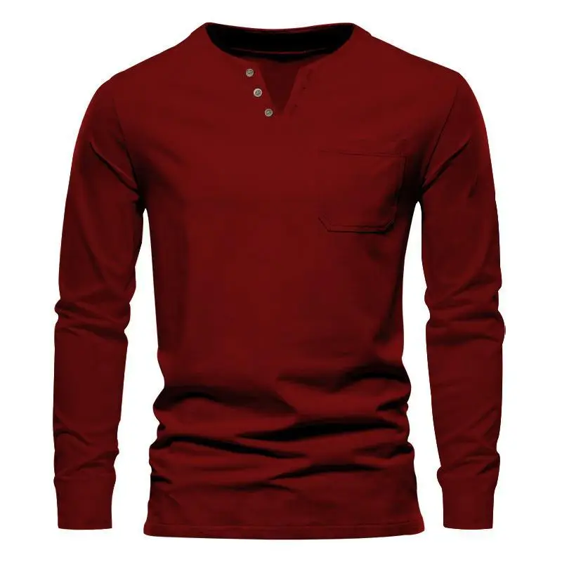 Men Blue Long Sleeve V-Neck T-Shirt with Button Front — feature 15
