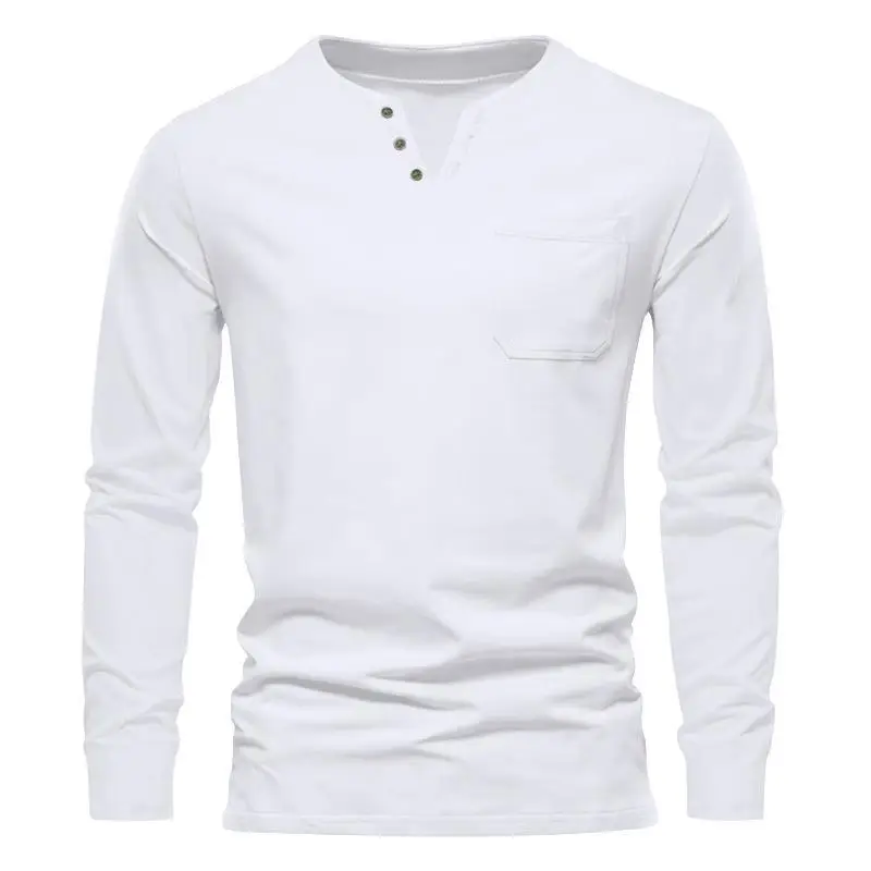 Men Blue Long Sleeve V-Neck T-Shirt with Button Front — feature 8