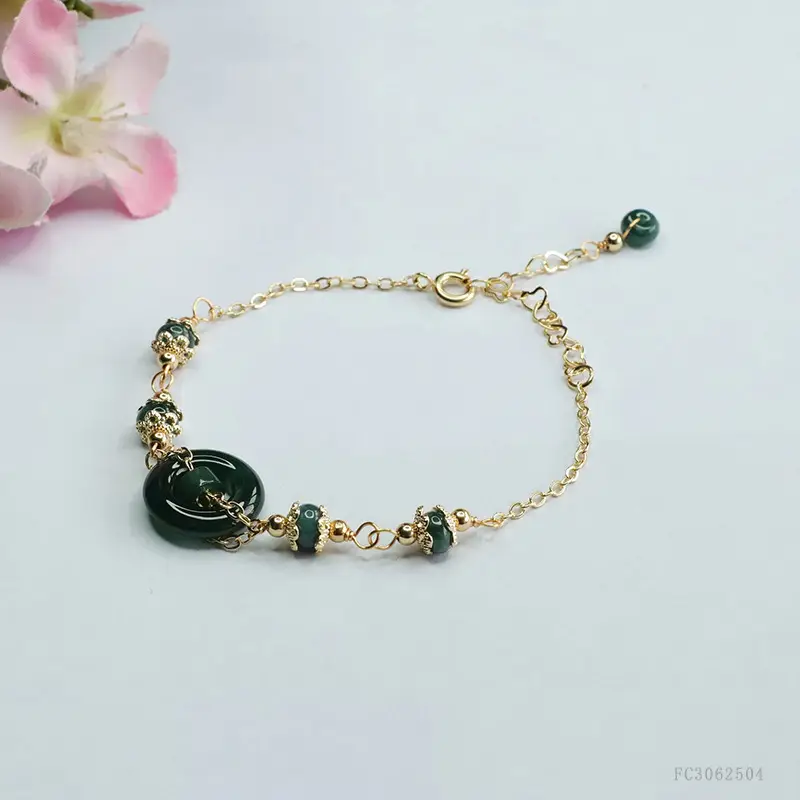 Blue Jade Horizontal Peace Ring Bracelet for Women - Image 3