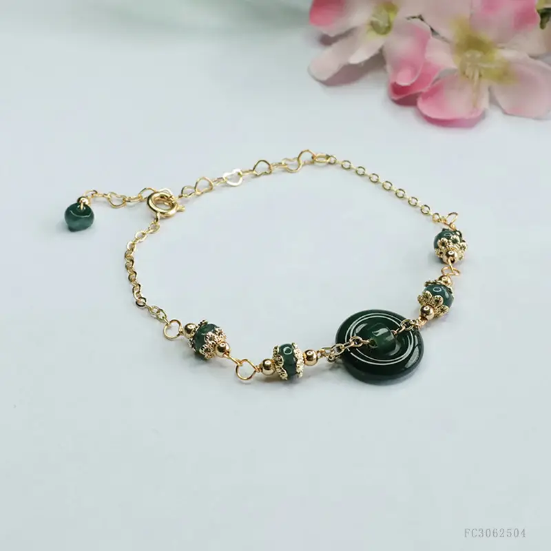 Blue Jade Horizontal Peace Ring Bracelet for Women - Image 4