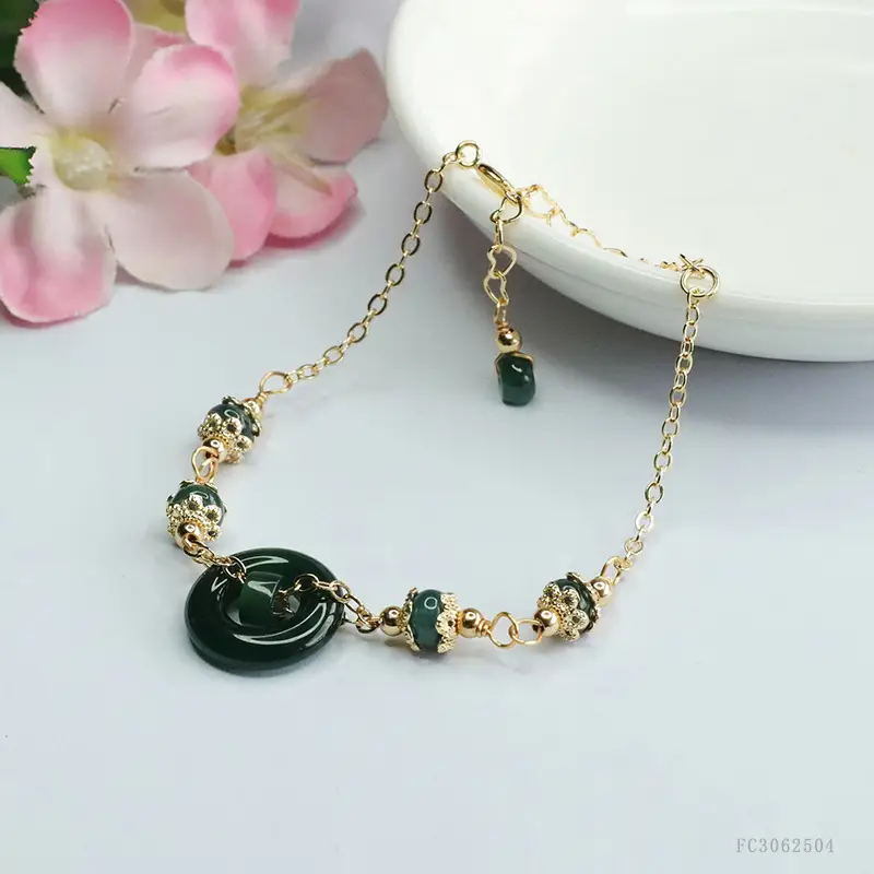 Blue Jade Horizontal Peace Ring Bracelet for Women - Image 5