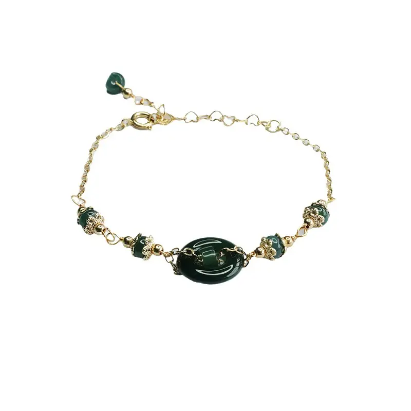 Blue Jade Horizontal Peace Ring Bracelet for Women - Image 6